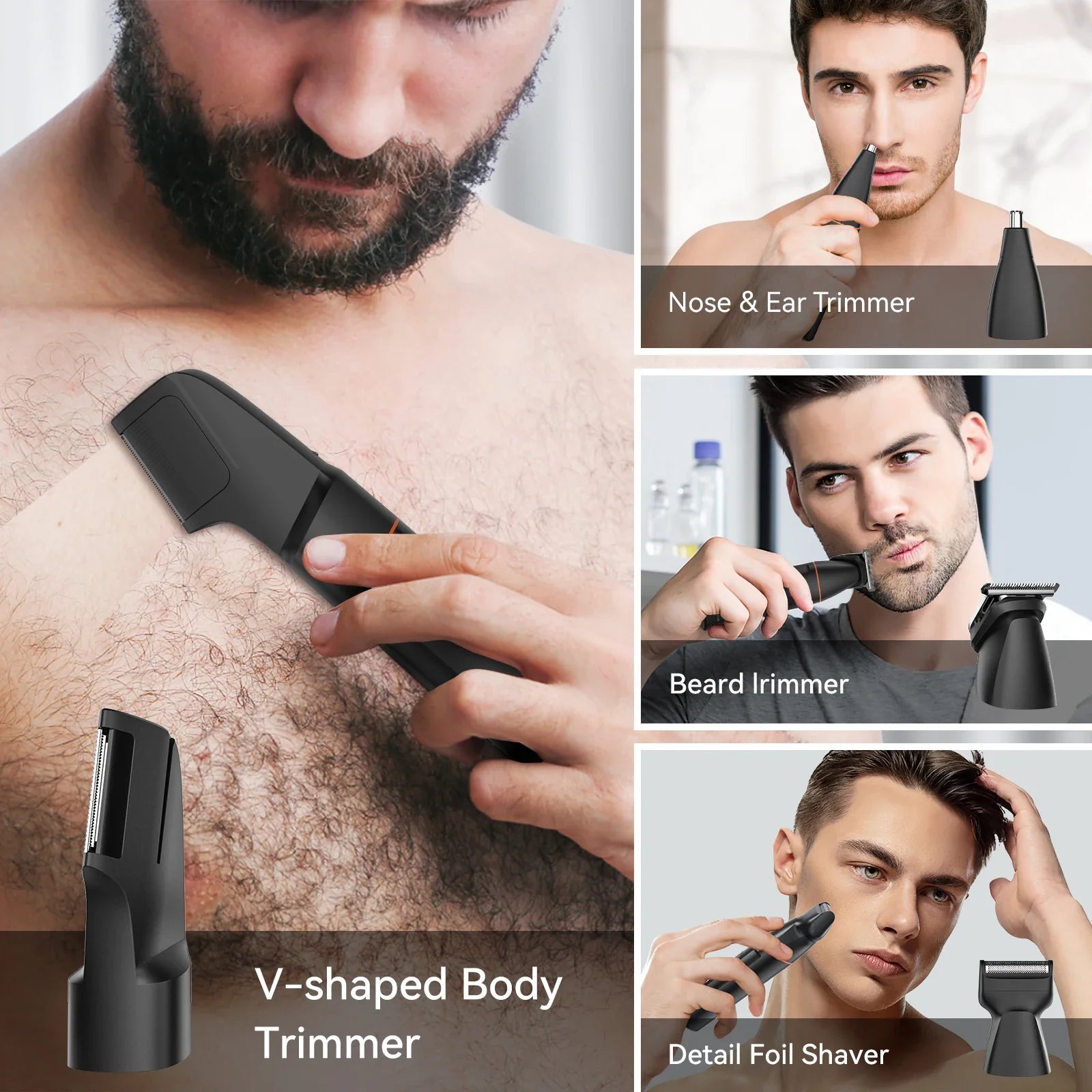 NNEOBA 4 in 1 Body Hair Trimmer Kit for Men Waterproof Electric Shaver Black