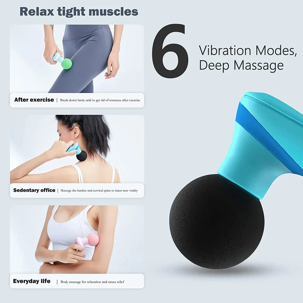 Mini Electric Handheld Massager 6-Speed Deep Tissue Therapy Blue