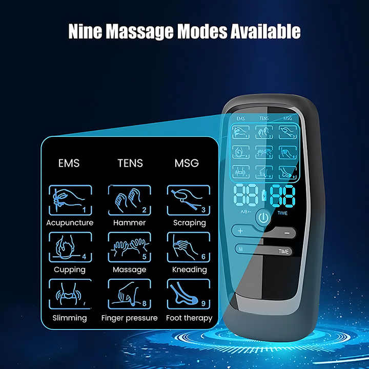 NNEDSZ Dual Output EMS/TENS Massage Device with 9 Modes and Type-C Charging, (8 Adhesive Pads)